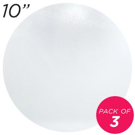 10" White Round Masonite Cake Board - 6 mm thick, Pack of 3