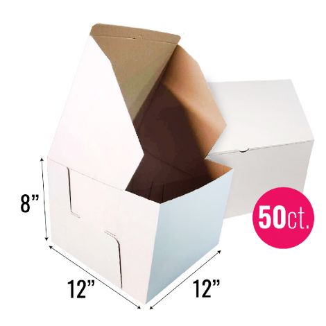 12x12x8 White/Brown Kraft Cake Box, 50 ct.