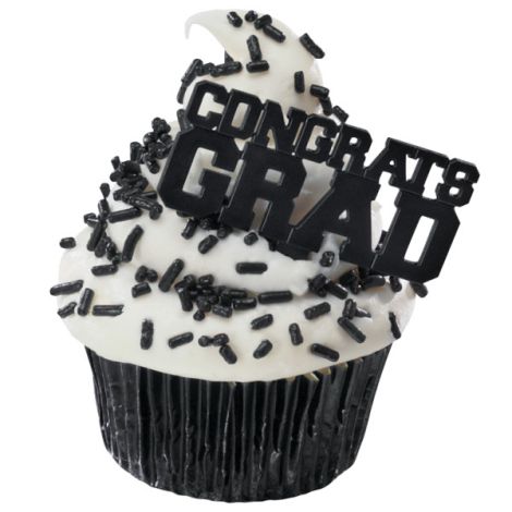 Black Congrats Grad, Cupcake Pics, 12 ct
