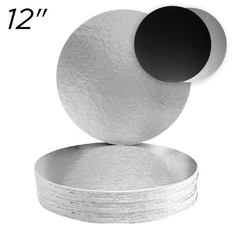 12" Silver/Black Round Compressed Cakeboards 3 mm thick, 10 ct.