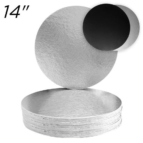 14" Silver/Black Round Compressed Cakeboards 3 mm thick, 10 ct.