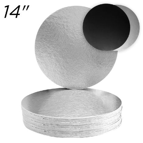 14" Silver/Black Solid Cake Board, Thin Drum 3 mm, 10 ct.