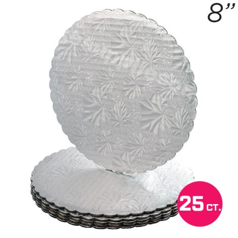 8" Silver Scalloped Edge Cake Boards, 25 ct