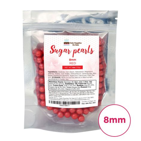 Sugar Pearls - Pearlized 8mm, 4 oz - Red