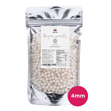 Sugar Pearls - Pearlized 4mm, 4 oz - White