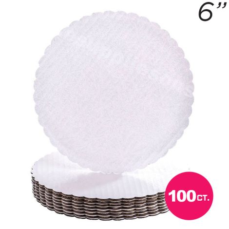 6" White Scalloped Edge Cake Boards, 100 ct