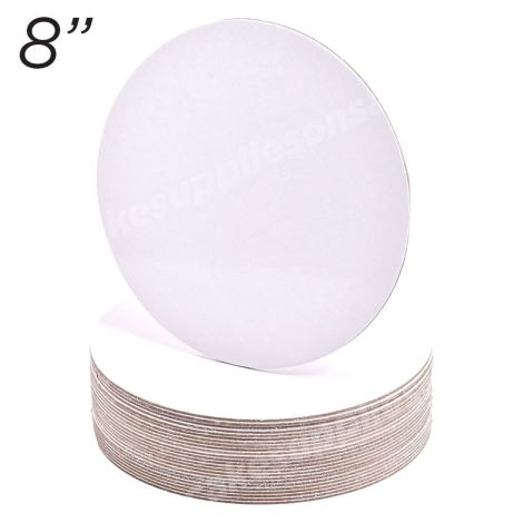 8" White Round Cakeboard, 12 ct. - 2 mm thick