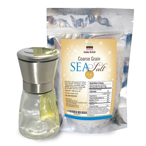 Stainless Still Salt Mill 170ml + All Natural Atlantic Coarse Grain Sea Salt 16 oz