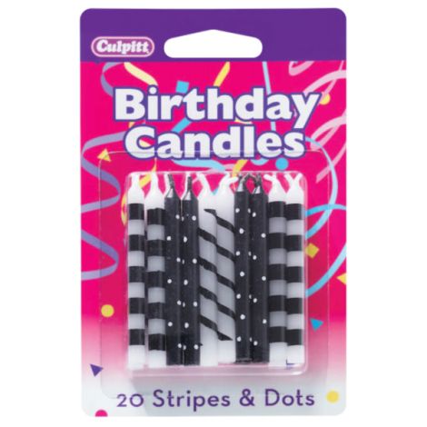 Black Stripes and Dots Pattern Birthday Candles 