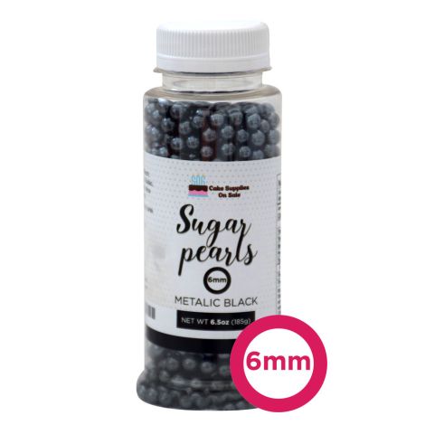 Sugar Pearls - Pearlized 6mm, 6.5 oz - Metalic Black