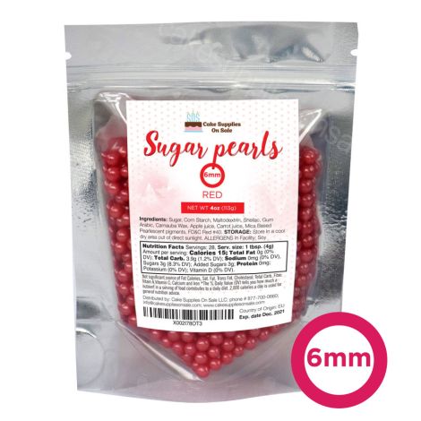 Sugar Pearls - Pearlized 6mm, 4 oz - Red
