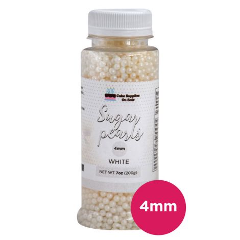 Sugar Pearls - Pearlized 4mm, 7 oz - White