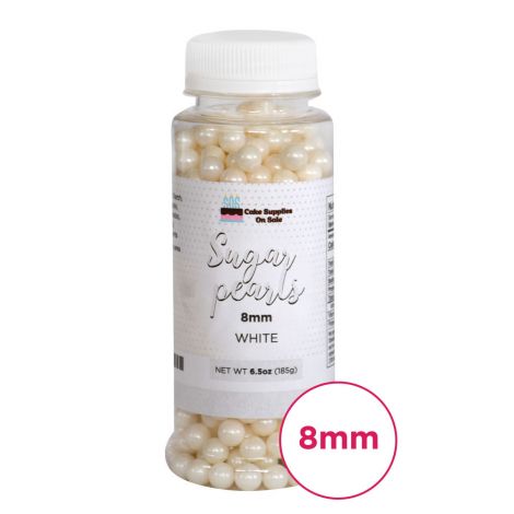 Sugar Pearls - Pearlized 8mm, 6.5 oz - White