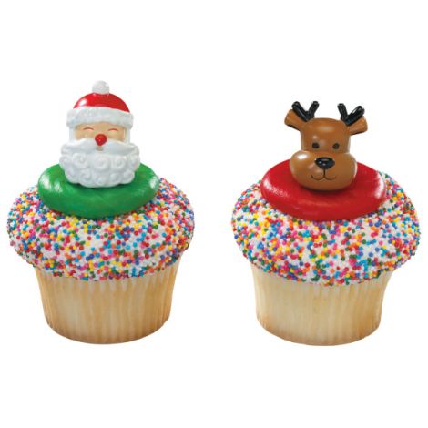 Jolly Santa & Reindeer Cupcake Rings, 12 ct.